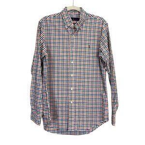Ralph Lauren Mens Plaid Cotton Shirt Oxford Long Sleeve Blue Orange White Size M